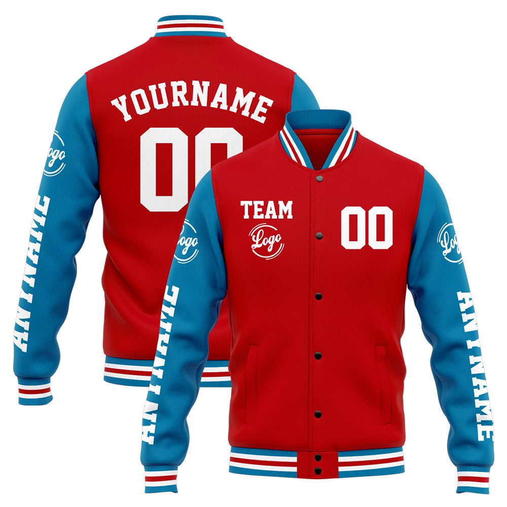 Chaqueta universitaria personalizada estilo Letterman para hombres-mujeres y jóvenes-color azul y rojo