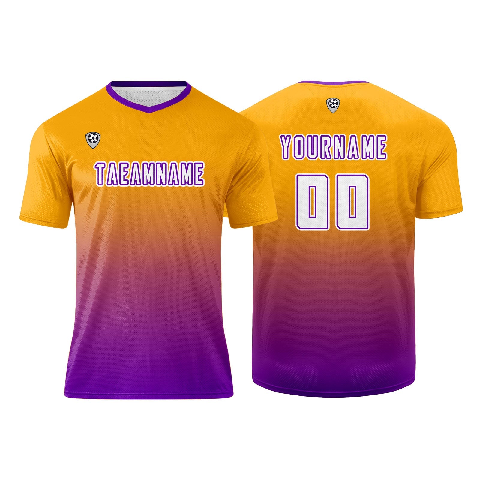 Conjunto personalizado de camiseta de uniforme naranja y morado para niños y adultos