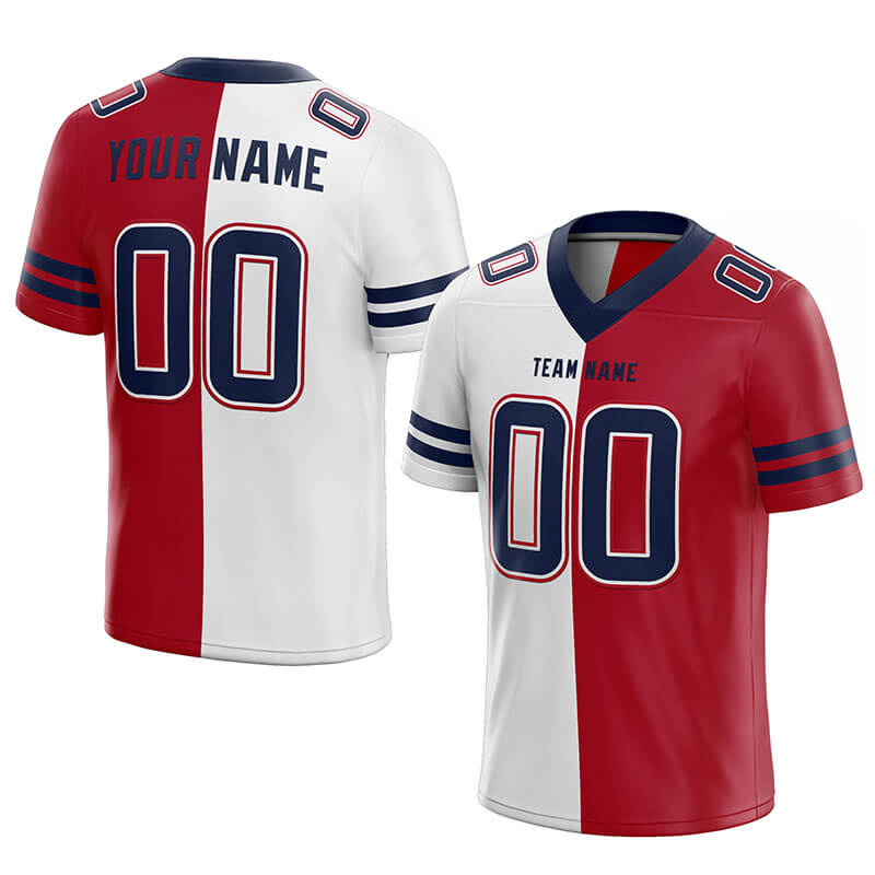 custom authentic split fashion football jersey navy-white-red mesh