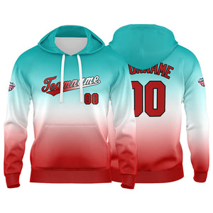 Sudadera con capucha personalizada con degradado para hombre-mujer-niña o niño Estampa tu logotipo-nombre o número en blanco y rojo