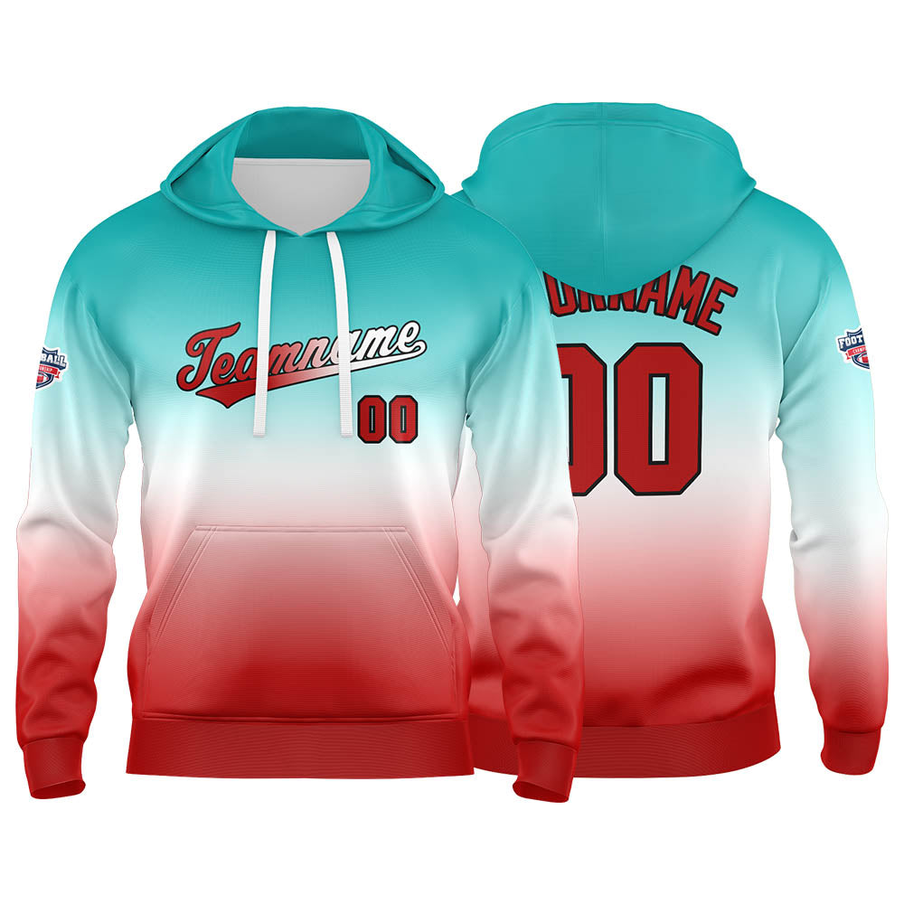 Sudadera con capucha personalizada con degradado para hombre-mujer-niña o niño Estampa tu logotipo-nombre o número en blanco y rojo