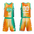 Uniforme de baloncesto personalizado de color naranja y verde arcoíris con tu logotipo-nombre y número impresos