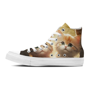 Momentos Meow: Adopta la moda felina con nuestras zapatillas unisex de lona de corte medio-donde los adorables gatos se roban el protagonismo en cada paso-diseñadas para hombres y mujeres
