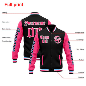Chaqueta universitaria personalizada estilo Letterman para hombres-mujeres y jóvenes-color negro y rosa