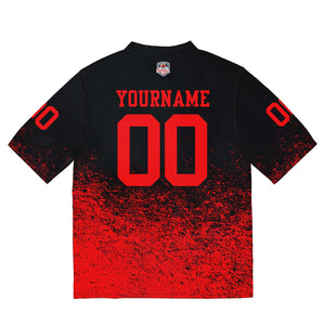 Camiseta de fútbol personalizada con nombre y número del equipo impresos y bordados-color negro y rojo