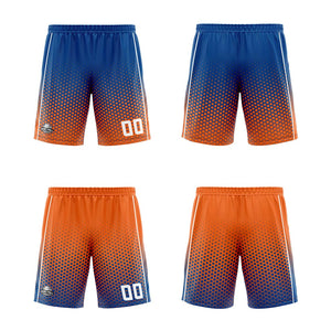 Traje de baloncesto reversible azul-naranja y blanco personalizado para adultos y niños