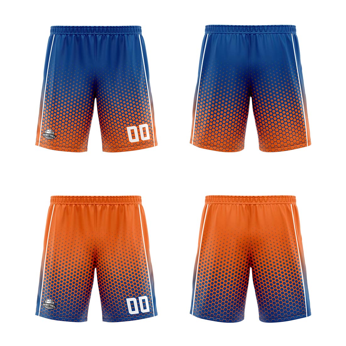 Traje de baloncesto reversible azul-naranja y blanco personalizado para adultos y niños