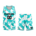 Uniforme de baloncesto personalizado en color blanco aguamarina con tu logotipo-nombre y número impresos