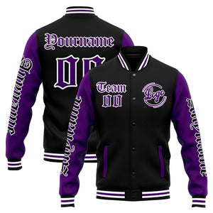 Chaqueta universitaria personalizada estilo Letterman para hombres-mujeres y jóvenes-color morado y negro
