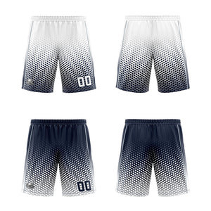Traje de baloncesto reversible personalizado en blanco-azul marino y gris para adultos y niños