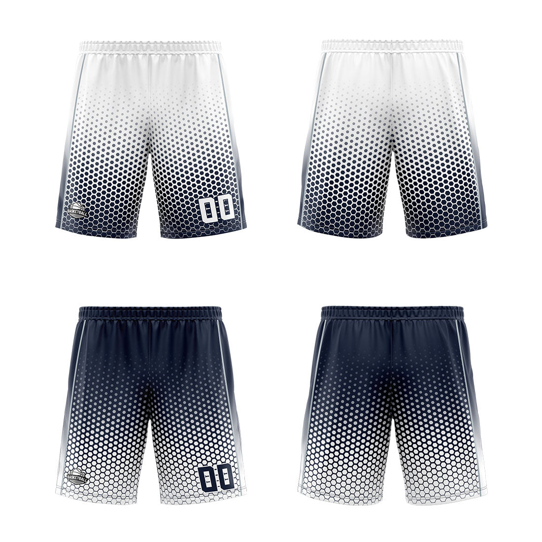 Traje de baloncesto reversible personalizado en blanco-azul marino y gris para adultos y niños