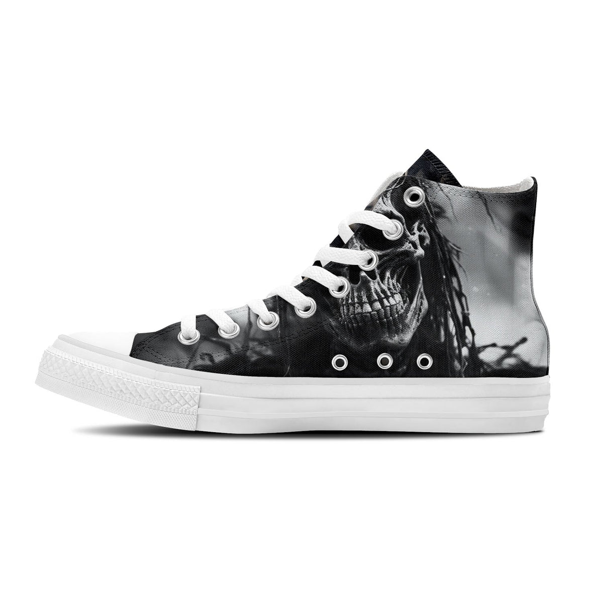 El encanto de la calavera se desata: Zapatillas de lona de media caña que resaltan la personalidad y muestran buen gusto por la moda