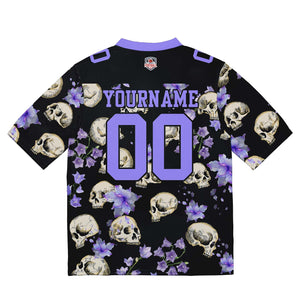 Camiseta de fútbol personalizada con nombre y número del equipo bordados y estampados-calavera morada