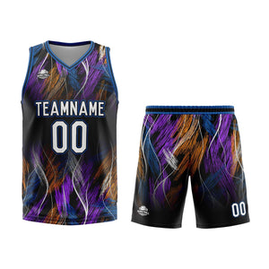 Uniforme de baloncesto personalizado en negro y azul con tu logotipo-nombre y número impresos