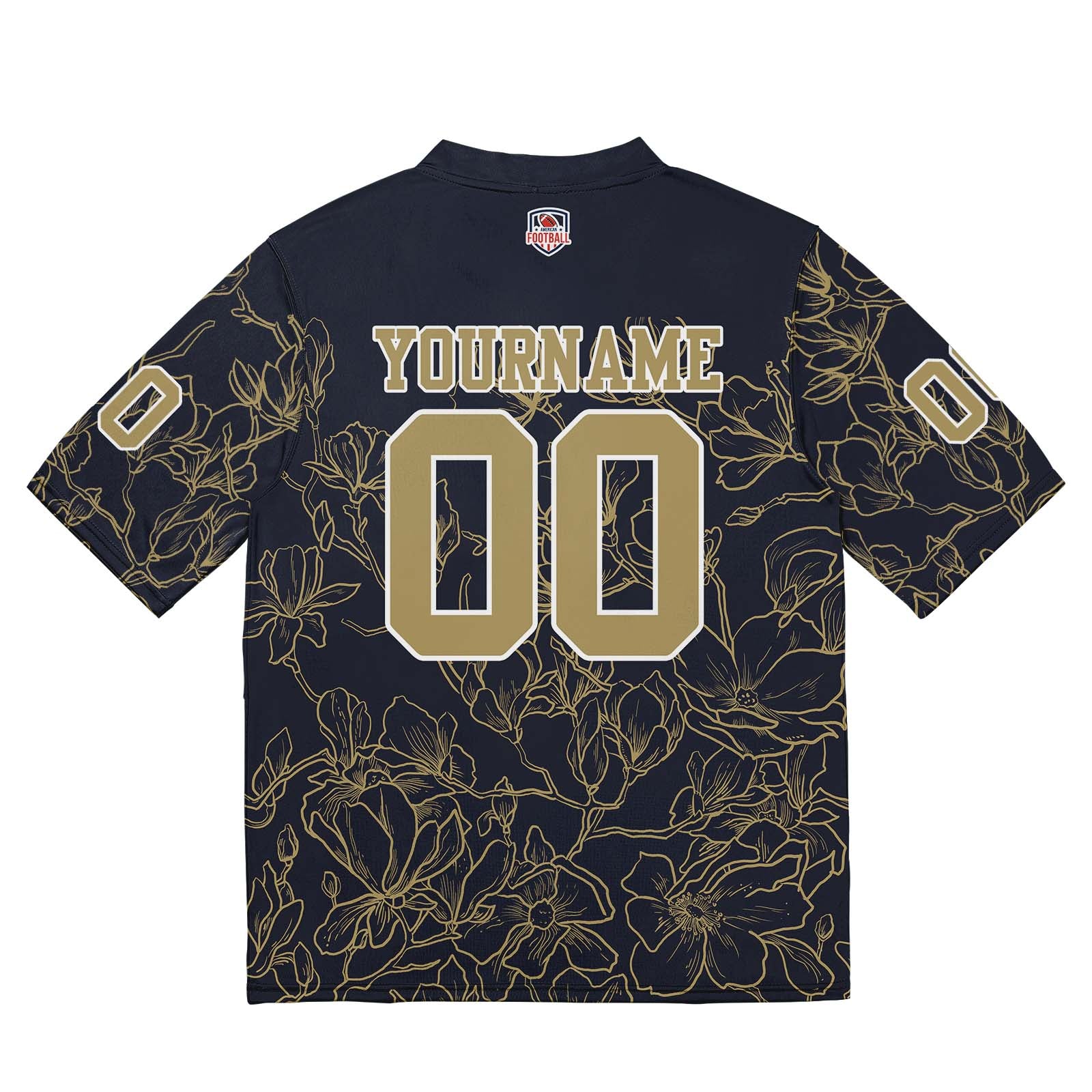 Camiseta de fútbol personalizada con nombre y número del equipo bordados-color negro y dorado