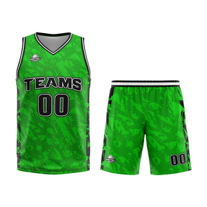 Uniforme de baloncesto personalizado en verde roto y negro con tu logotipo-nombre y número impresos