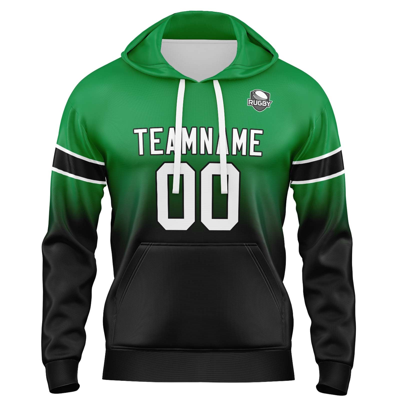 Sudadera con capucha personalizada con degradado para hombre-mujer-niña o niño Estampa tu logotipo-nombre y número en verde y negro