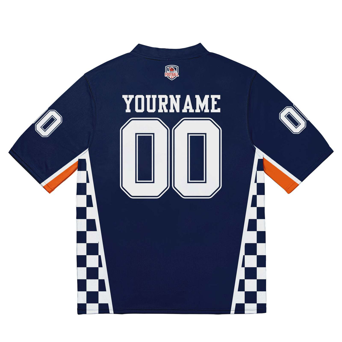 Camiseta de fútbol personalizada con nombre y número del equipo bordados-color azul marino y naranja
