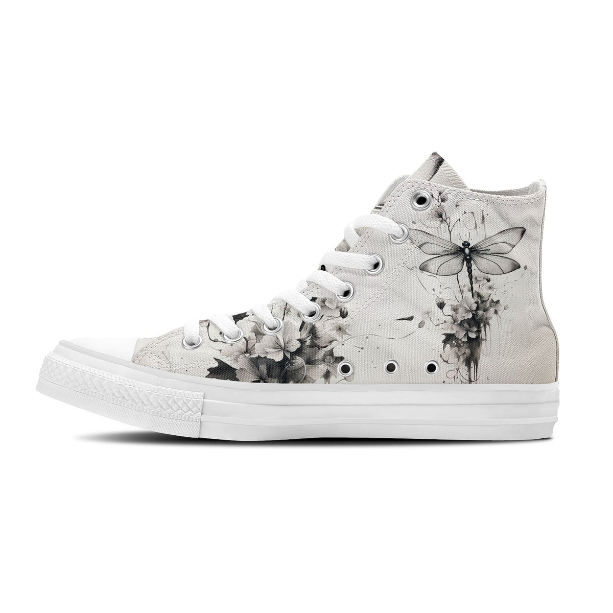 Dragonfly Dreams: Zapatillas de lona de caña alta con diseño de tinta japonesa -Moda unisex inspirada en el arte de Oriente