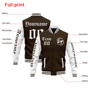 Chaqueta universitaria personalizada estilo Letterman para hombres-mujeres y jóvenes-color marrón y blanco