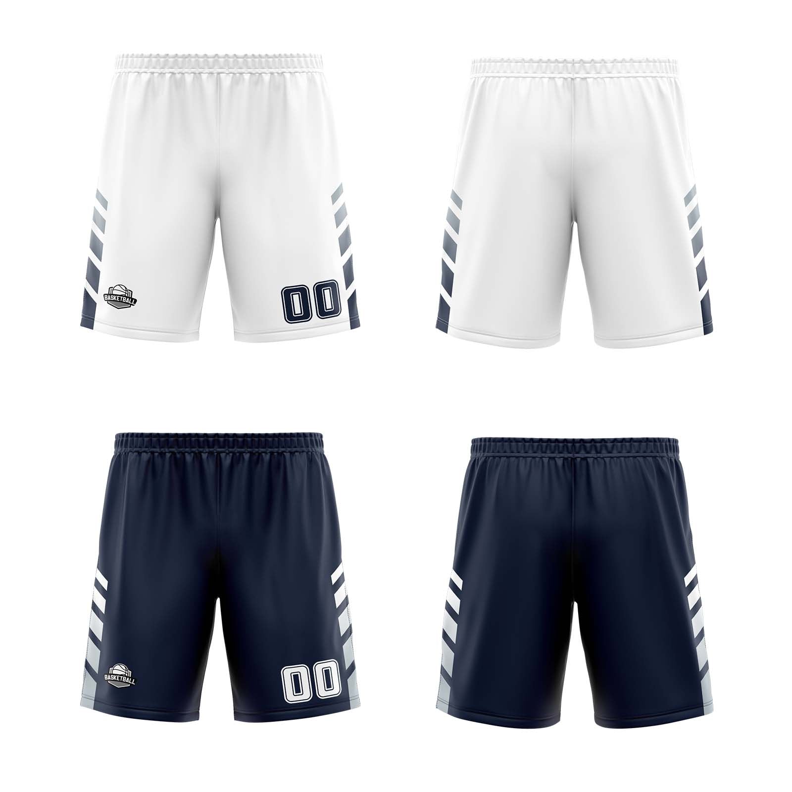 Traje de baloncesto reversible personalizado blanco-azul marino y gris para adultos y niños
