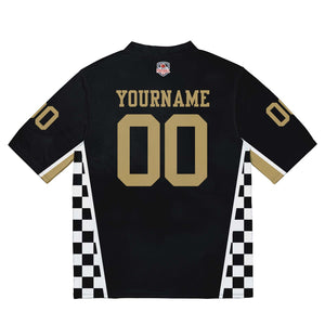 Camiseta de fútbol personalizada con nombre y número del equipo bordados y estampados en blanco y negro