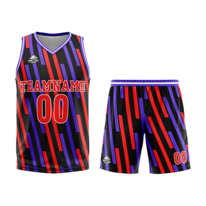 Camiseta de baloncesto personalizada con barra vertical roja y morada-uniforme impreso con su logotipo-nombre y número