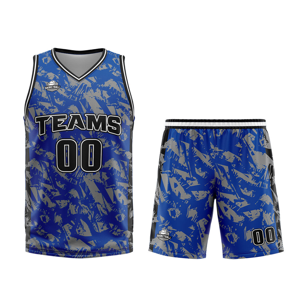 Uniforme de baloncesto personalizado en gris real roto con tu logotipo-nombre y número impresos