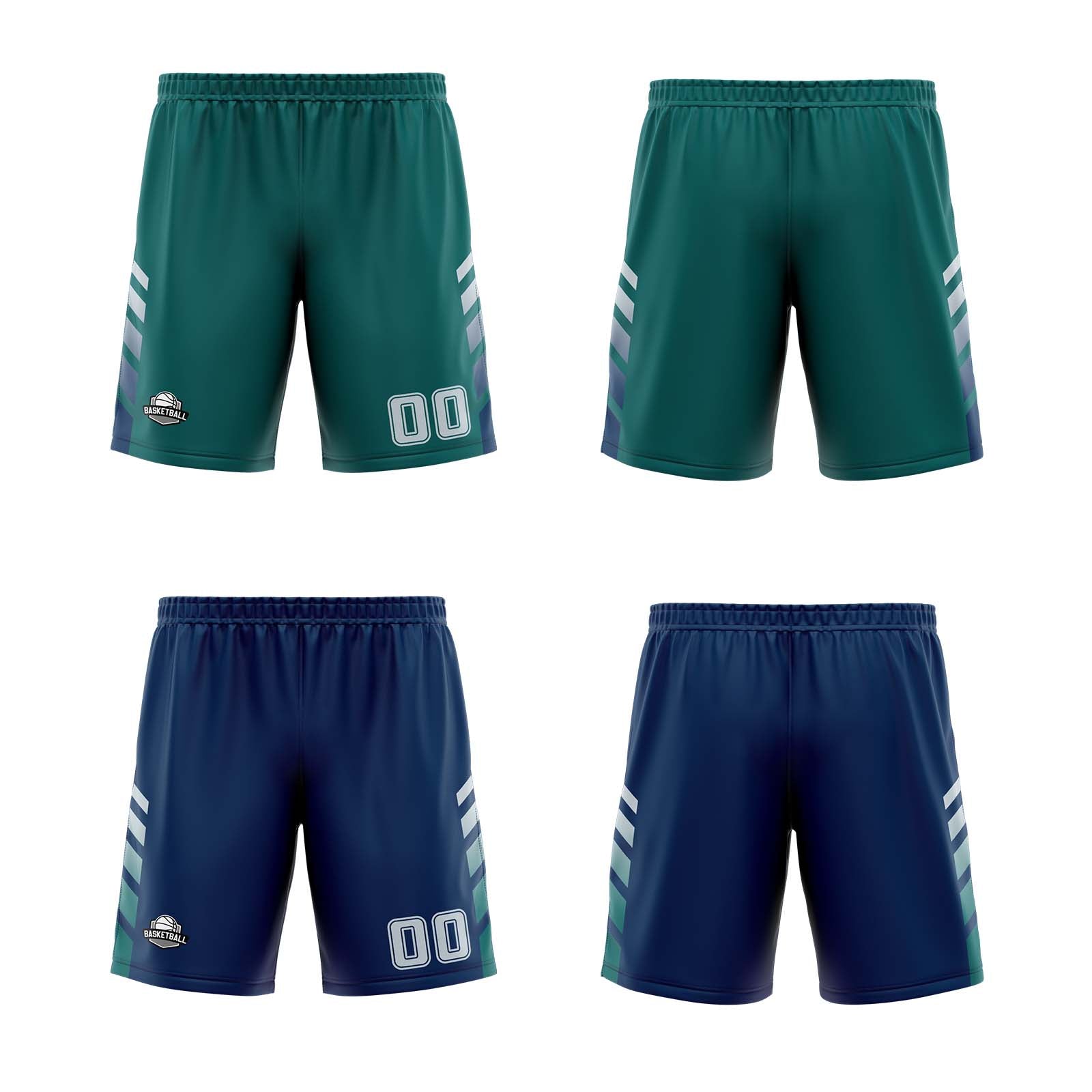 Traje de baloncesto reversible personalizado en verde medianoche-azul marino y gris para adultos y niños