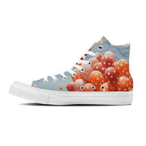 Polka Dot Soiree: Zapatillas unisex de lona de media caña: baila por los cielos con estampados de globos caprichosos para hombres y mujeres