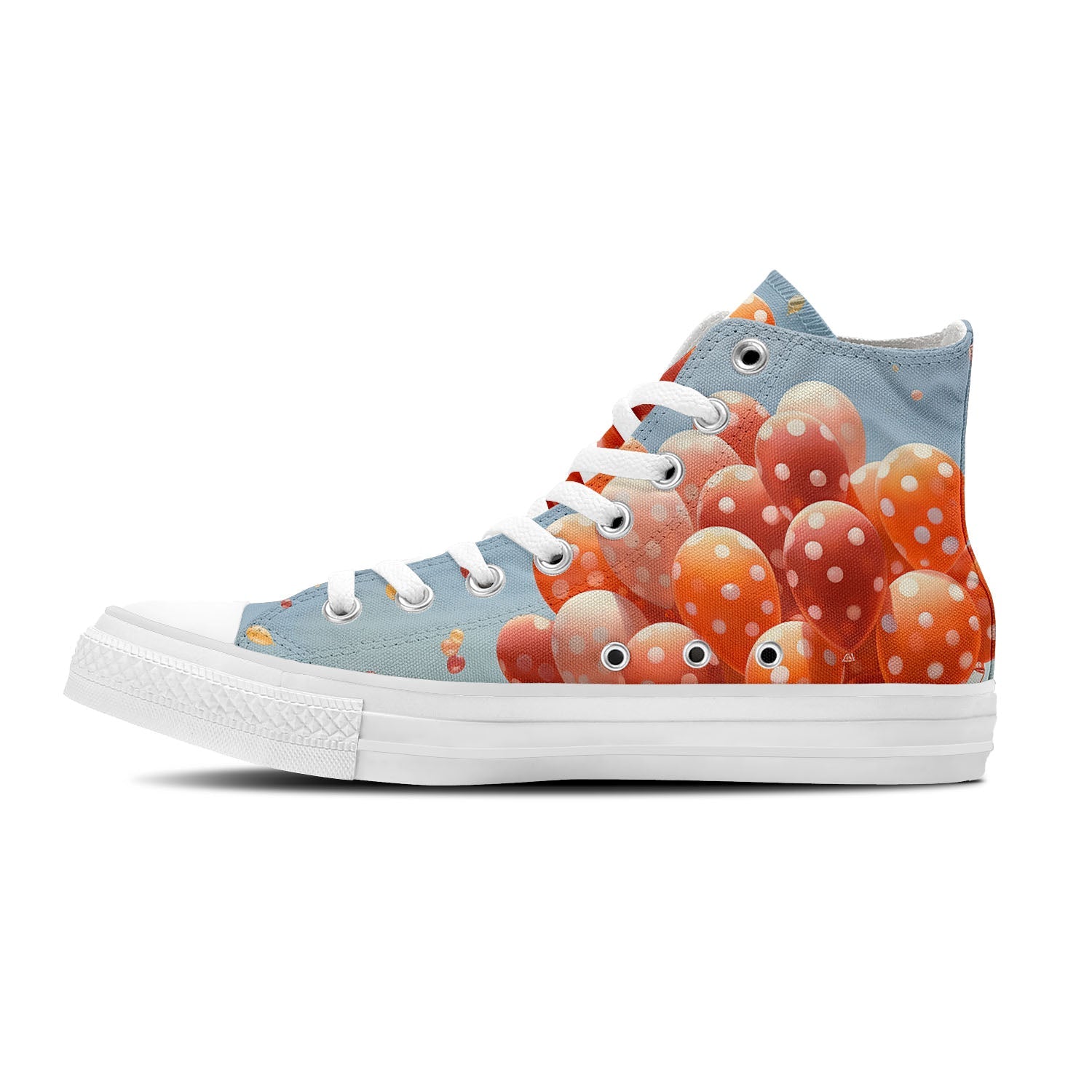 Polka Dot Soiree: Zapatillas unisex de lona de media caña: baila por los cielos con estampados de globos caprichosos para hombres y mujeres