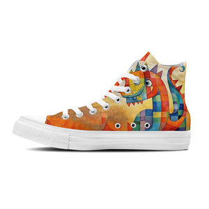 Rapaces abstractas: Sumérgete en un mundo de arte con zapatillas de lona de media caña para hombre y mujer Estampados de dinosaurios que transforman cada paso en una expresión abstracta de belleza prehistórica