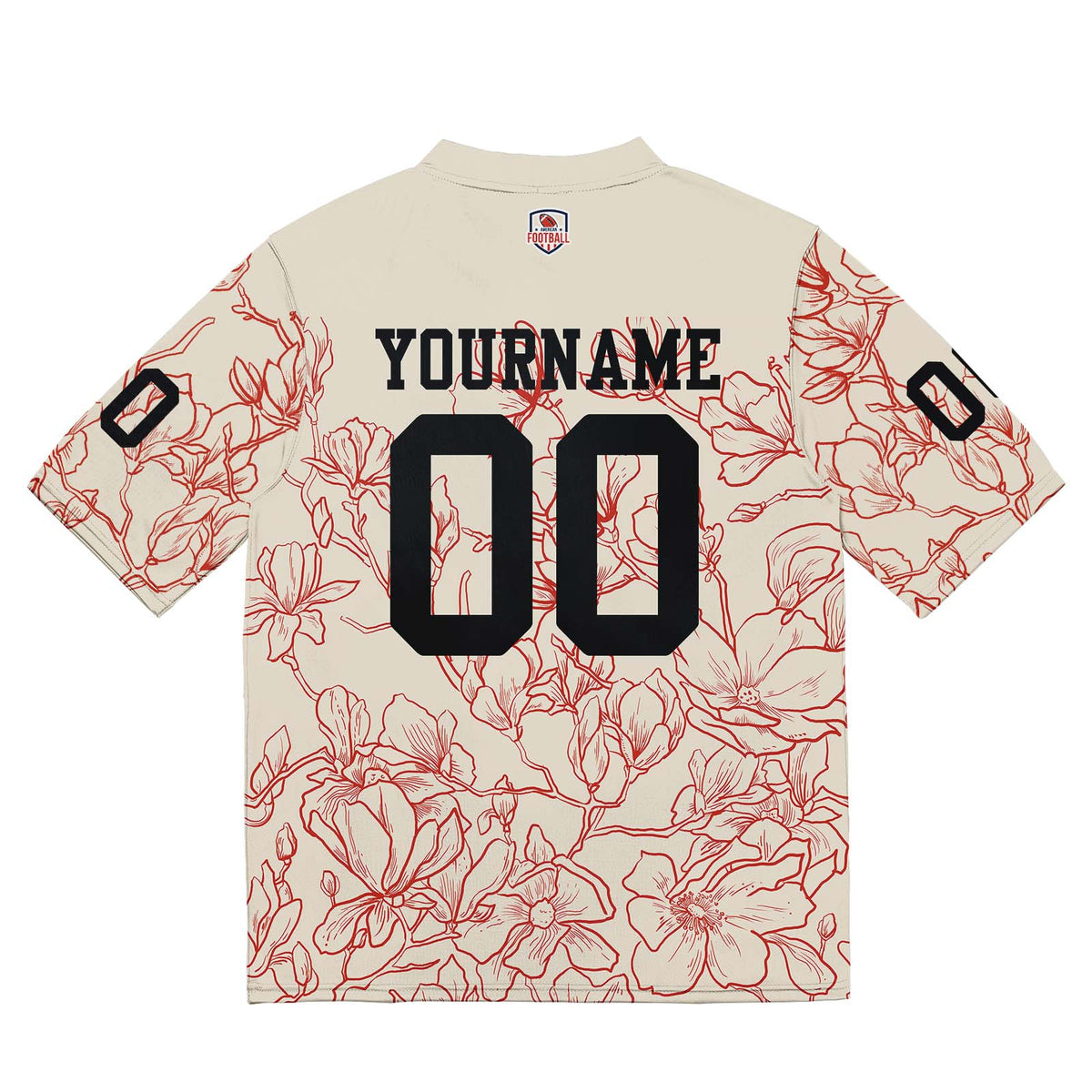 Camiseta de fútbol personalizada con nombre y número del equipo bordados-color crema y rojo