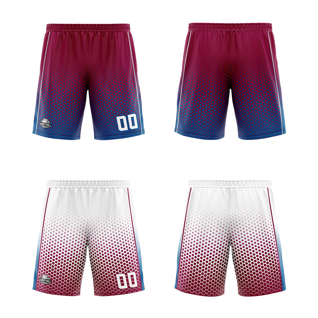 Traje de baloncesto reversible personalizado rojo-blanco y azul para adultos y niños