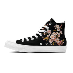Pétalos en movimiento: realza tu estilo con zapatillas de lona de caña alta -Moda floral unisex-que florece con la elegancia de la flor del ciruelo