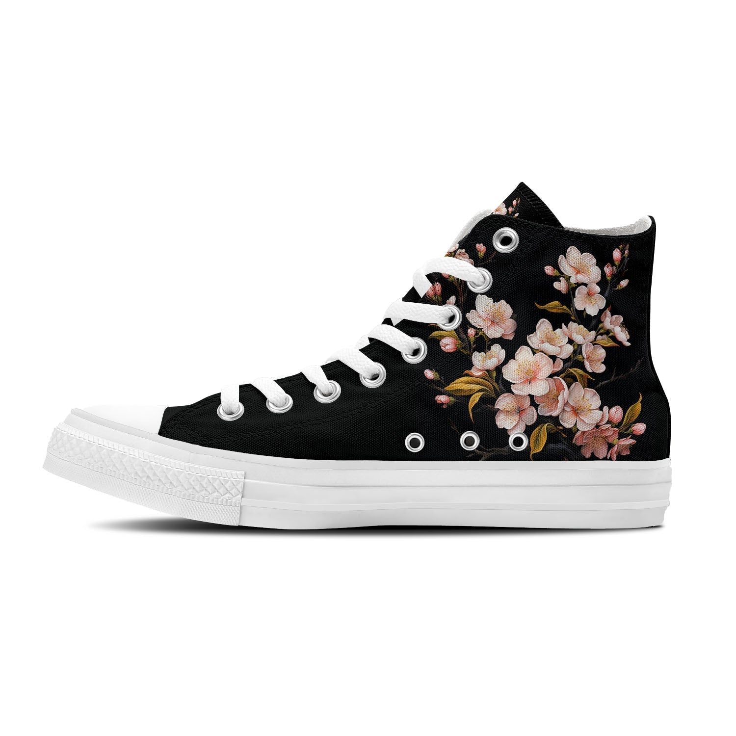 Pétalos en movimiento: realza tu estilo con zapatillas de lona de caña alta -Moda floral unisex-que florece con la elegancia de la flor del ciruelo