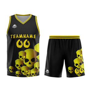 Uniforme de baloncesto personalizado color amarillo fluido con tu logotipo-nombre y número impresos