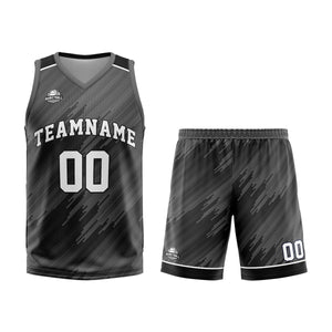 Uniforme de baloncesto gris tipo rayas personalizado con su logotipo-nombre y número impresos