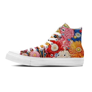 Floral Fusion: Zapatillas unisex de lona de media caña: Adéntrate en un mundo de crisantemos-una vibrante fusión de arte y moda para hombres y mujeres