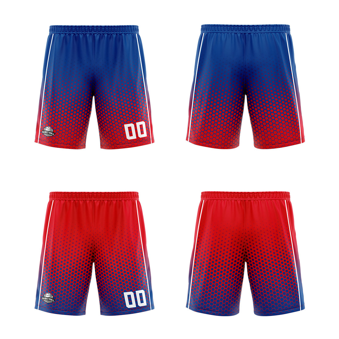 Traje de baloncesto reversible azul y rojo personalizado para adultos y niños