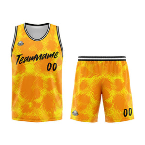Uniforme de baloncesto personalizado con estampado de leopardo amarillo y tu logotipo-nombre y número impresos