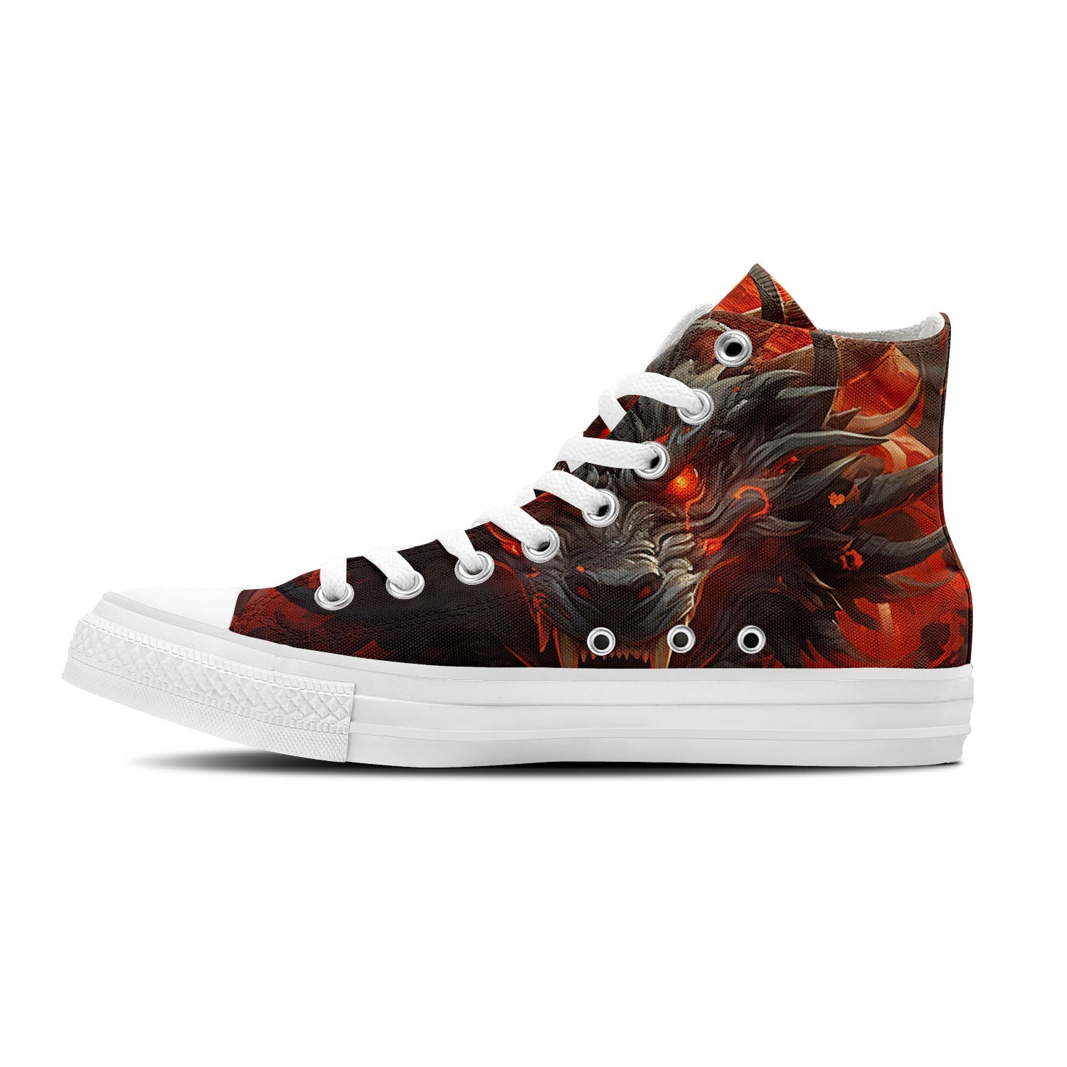 Eleva tu estilo con estas zapatillas de lona de media caña inspiradas en dragones: una declaración de moda unisex