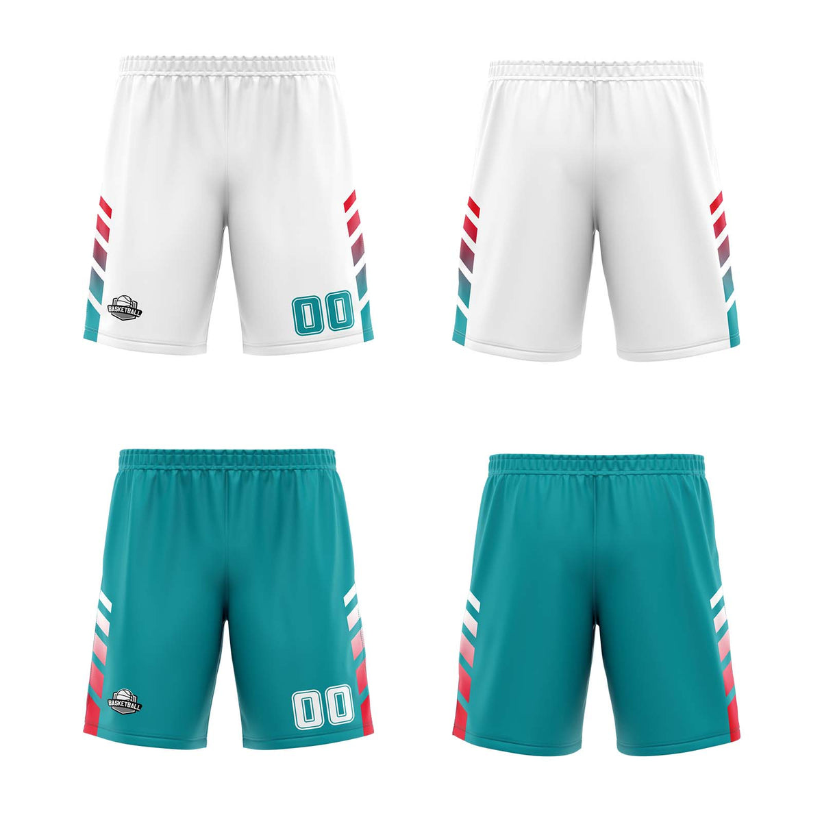 Traje de baloncesto reversible personalizado blanco-turquesa y rojo para adultos y niños