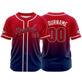 Camiseta de béisbol con dise?o personalizado estampado completo azul marino y rojo