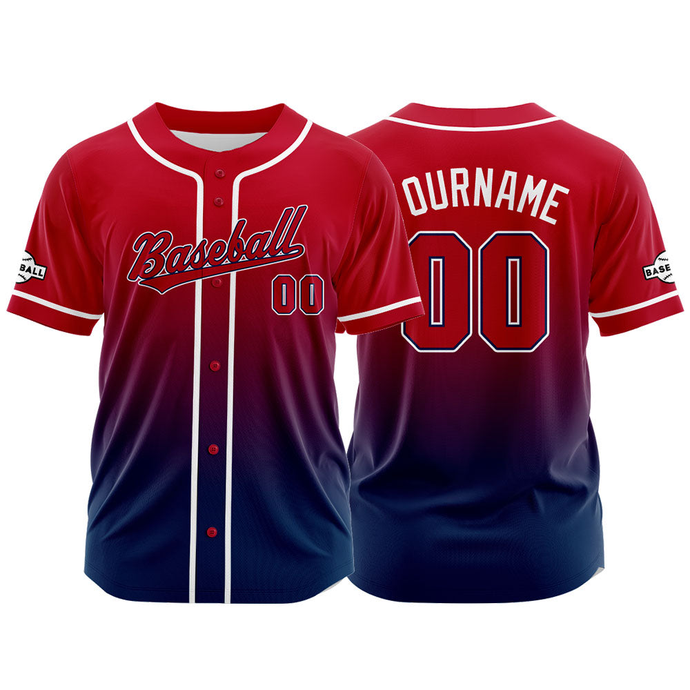 Camiseta de béisbol con dise?o personalizado estampado completo azul marino y rojo