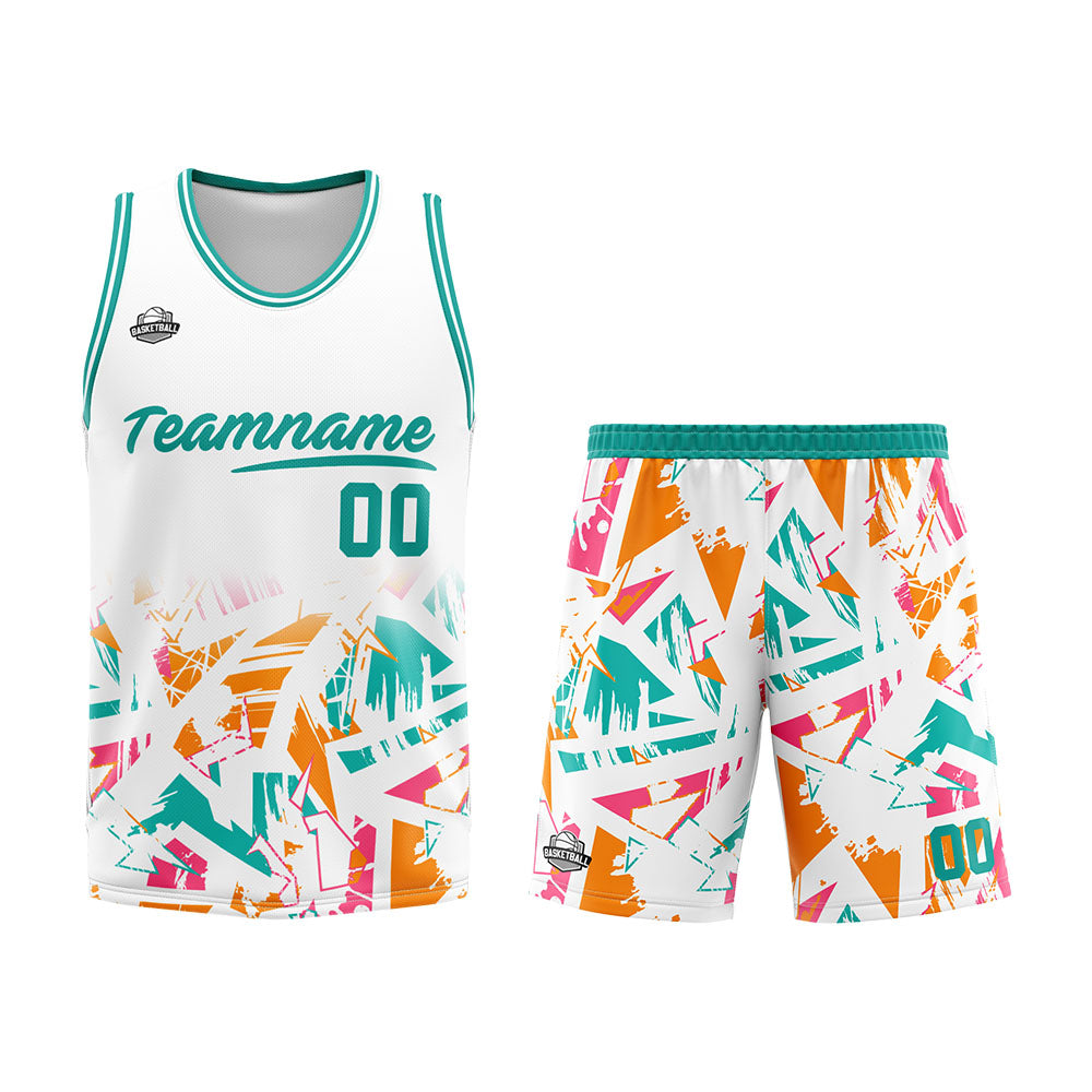 Uniforme de baloncesto personalizado en color blanco aguamarina con tu logotipo-nombre y número impresos