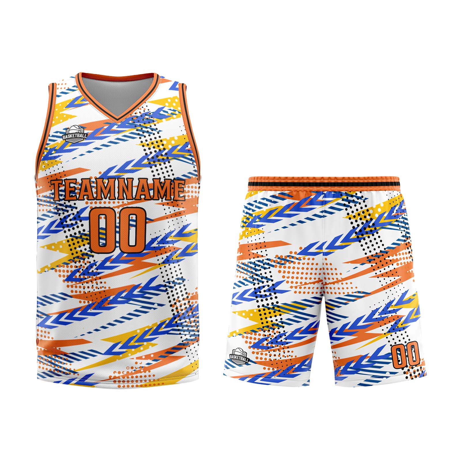 Uniforme de baloncesto personalizado blanco y naranja con tu logotipo-nombre y número impresos