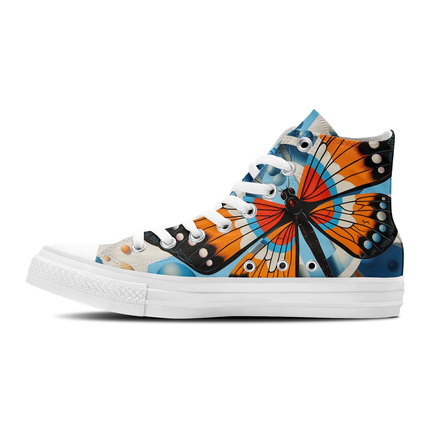 Arte en vuelo: Zapatillas de lona de caña alta con ilustraciones de mariposas de Op Art: una opción elegante para ambos sexos