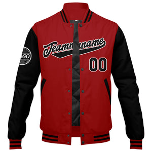 Chaqueta universitaria personalizada estilo Letterman para hombres-mujeres y jóvenes-color rojo y negro