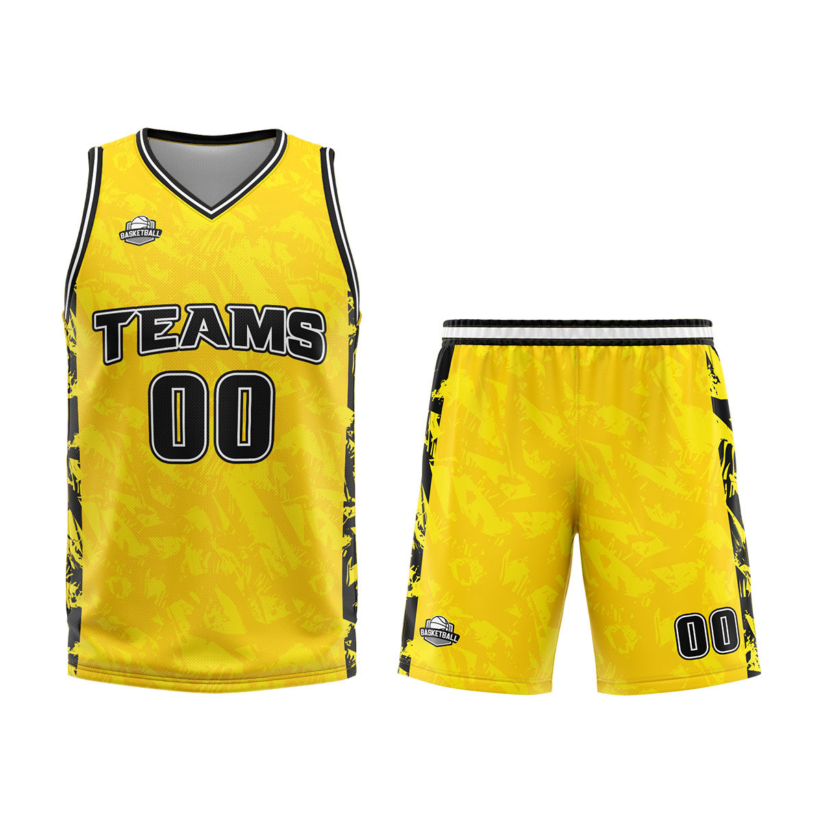 Uniforme de baloncesto personalizado amarillo roto con tu logotipo-nombre y número impresos